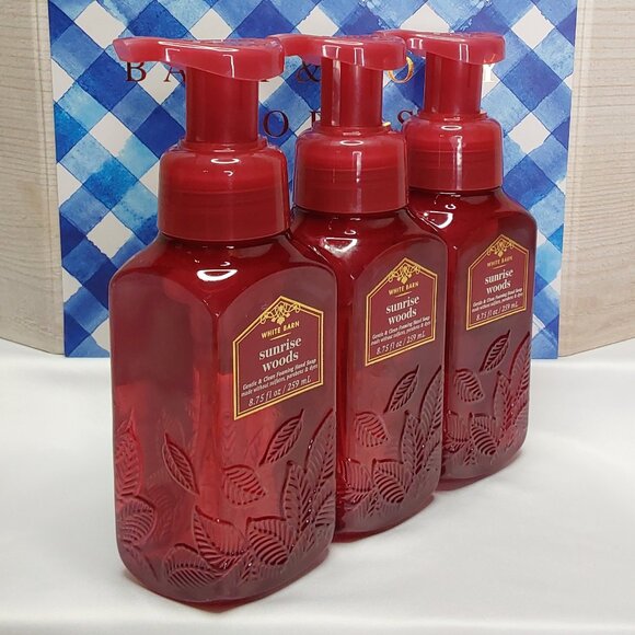 BATH & BODY WORKS WHITE BARN 'SUNRISE WOODS' FOAMING HAND SOAP 3-PIECE SET - Picture 3 of 15